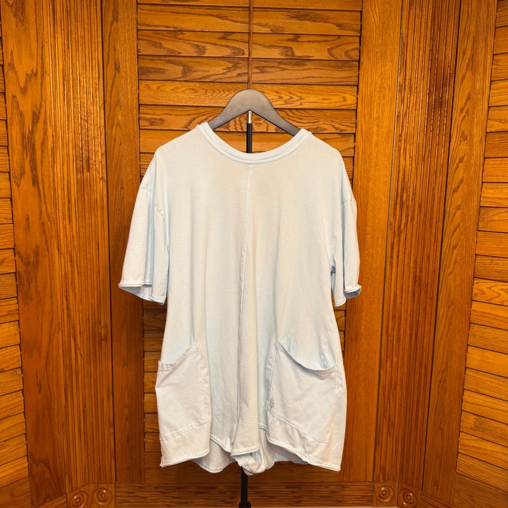 Free People Movement Hot Shot Romper Light Blue Short Sleeve V-Back Pockets